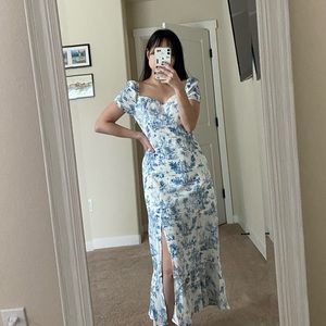 Midi Blue Printed Summer Dress